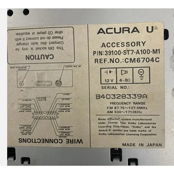 Acura Integra Radio Stereo Cassette Tape Pioneer 39100-ST7-A010-M1 Not tested - Picture 9 of 9
